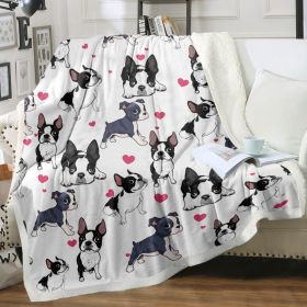 Boston Terrier Blanket for Dogs, Plush Fleece Throw - Super Soft Cozy Frenchie Dog Blankets for Girls Kids Pet Lovers, Cute Puppy Gift with Red H