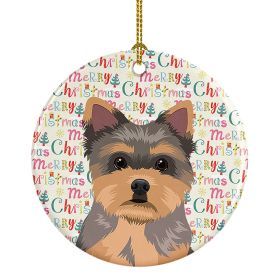 Yorkie Chocolate Puppy Christmas Ceramic Ornament Christmas Tree Hanging Decorations for Home Christmas Holiday, Party, Gift, 3 in, Multicolor
