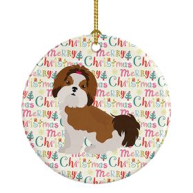Imperial Shih Tzu Puppy Cut Merry Christmas Ceramic Ornament Christmas Tree Hanging Decorations for Home Christmas Holiday, Party, Gift, 3 in
