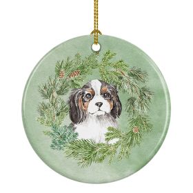 Cavalier Spaniel Puppy Tricolor Christmas Wreath Ceramic Ornament Christmas Tree Hanging Decorations for Home Christmas Holiday, Party, Gift, 3 i