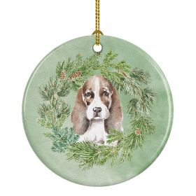 Basset Hound Puppy Brown White and Black Christmas Wreath Ceramic Ornament Christmas Tree Hanging Decorations for Home Christmas Holiday, Party,