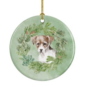Jack Russell Terrier Puppy Tricolor Christmas Wreath Ceramic Ornament Christmas Tree Hanging Decorations for Home Christmas Holiday, Party, Gift,