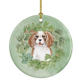 Cavalier Spaniel Blenheim Puppy Smiling Christmas Wreath Ceramic Ornament Christmas Tree Hanging Decorations for Home Christmas Holiday, Party, G