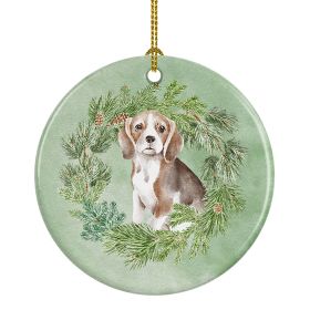 Beagle Puppy Christmas Wreath Ceramic Ornament Christmas Tree Hanging Decorations for Home Christmas Holiday, Party, Gift, 3 in, Multicolor