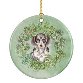 Dachshund Puppy Dappled Christmas Wreath Ceramic Ornament Christmas Tree Hanging Decorations for Home Christmas Holiday, Party, Gift, 3 in, Multi