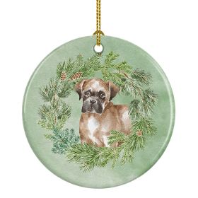 Boxer Puppy Fawn Christmas Wreath Ceramic Ornament Christmas Tree Hanging Decorations for Home Christmas Holiday, Party, Gift, 3 in, Multicolor