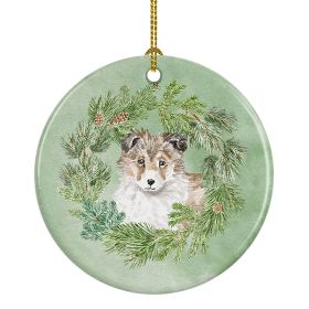 Sheltie/Shetland Sheepdog Puppy Sable Christmas Wreath Ceramic Ornament Christmas Tree Hanging Decorations for Home Christmas Holiday, Party, Gif