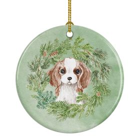 Cavalier Spaniel Puppy Blenheim Christmas Wreath Ceramic Ornament Christmas Tree Hanging Decorations for Home Christmas Holiday, Party, Gift, 3 i