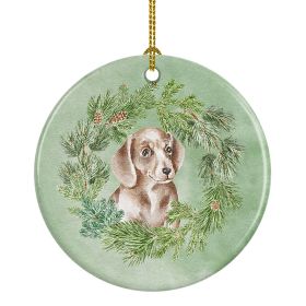 Dachshund Red Puppy Christmas Wreath Ceramic Ornament Christmas Tree Hanging Decorations for Home Christmas Holiday, Party, Gift, 3 in, Multicolo