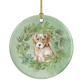 Labrador Retriever Puppy Yellow Christmas Wreath Ceramic Ornament Christmas Tree Hanging Decorations for Home Christmas Holiday, Party, Gift, 3 i