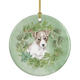 Jack Russell Terrier Puppy Chestnut and White Christmas Wreath Ceramic Ornament Christmas Tree Hanging Decorations for Home Christmas Holiday, Pa