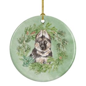 German Shepherd Puppy Christmas Wreath Ceramic Ornament Christmas Tree Hanging Decorations for Home Christmas Holiday, Party, Gift, 3 in, Multico