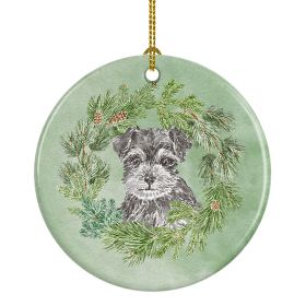 Schnauzer Puppy Black and Silver Christmas Wreath Ceramic Ornament Christmas Tree Hanging Decorations for Home Christmas Holiday, Party, Gift, 3