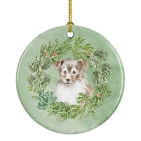 Sheltie/Shetland Sheepdog Puppy Sable Smile Christmas Wreath Ceramic Ornament Christmas Tree Hanging Decorations for Home Christmas Holiday, Part
