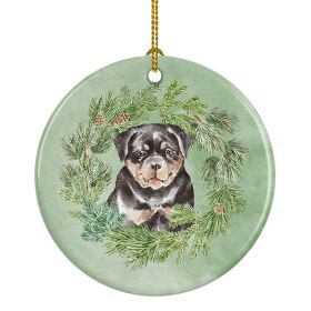 Rottweiler Puppy Christmas Wreath Ceramic Ornament Christmas Tree Hanging Decorations for Home Christmas Holiday, Party, Gift, 3 in, Multicolor