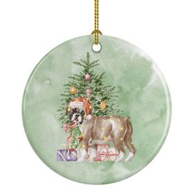 Boxer Puppy #2 Christmas Presents and Tree Ceramic Ornament Christmas Tree Hanging Decorations for Home Christmas Holiday, Party, Gift, 3 in