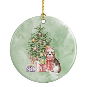 Beagle Puppy Christmas Presents and Tree Ceramic Ornament Christmas Tree Hanging Decorations for Home Christmas Holiday, Party, Gift, 3 in, Multi