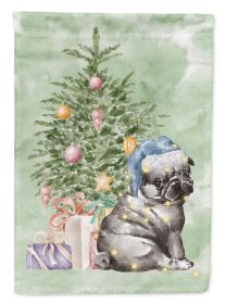 Pug Black Puppy Christmas Presents and Tree Garden Flag Mailbox Flag Decorative Yard Flag Banner Outside Patio Artwork Yard Flower Beds, Garden S