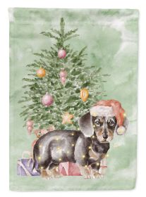 Dachshund Black Tan Puppy Christmas Presents and Tree Garden Flag Mailbox Flag Decorative Yard Flag Banner Outside Patio Artwork Yard Flower Beds