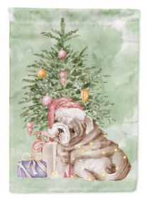 Bulldog, English Bulldog Puppy Christmas Presents and Tree Garden Flag Mailbox Flag Decorative Yard Flag Banner Outside Patio Artwork Yard Flower