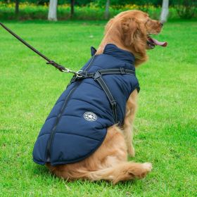 Dog Coat with Harness Winter Dog Coat Fleece Dog Jacket Waterproof Dog Coat Zipper Dog Jacket Puppy Coat Small Dog Clothes Dog Coat with Reflecti (Color: Navy Blue, size: 4XL)
